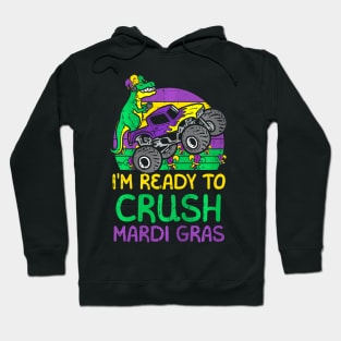 Kids Crush Mardi Gras Dino Monster Truck  Toddler Boys Kids Hoodie